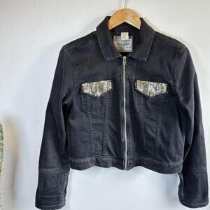 Levi Strauss & Co Black Denim Sequin Trucker Zip Up Jacket